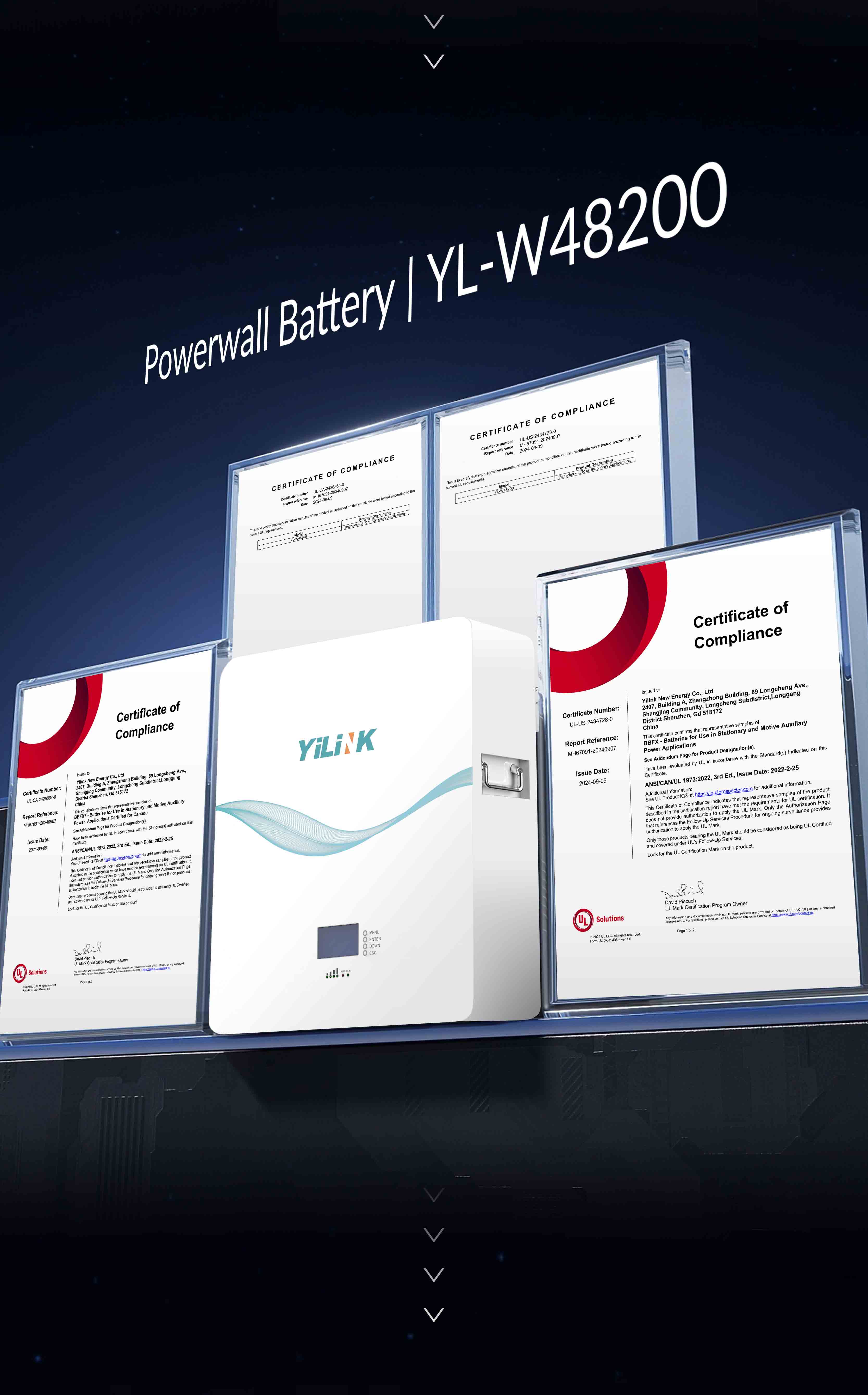 UL 1973 | Certificate of Compliance YiLink Solor Battery